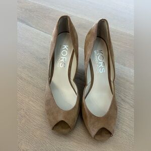 Michael Kors Tan Suede Peep Toe Heels
